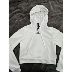 Adidas Juniors Cropped Hoodie XS White With Aqua.  Couple Tiny flaws (Pictured)